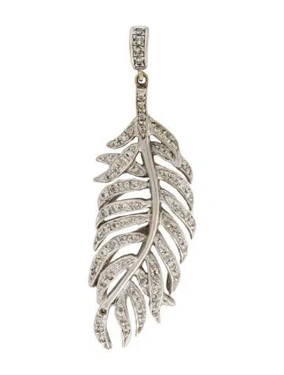 Pre-owned Sydney Evan 18k Diamond Feather Pendant, 1.75" In Multi