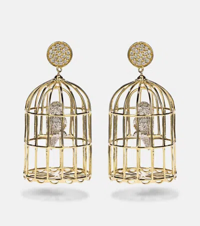 Sydney Evan Albert Cage Large 14kt Gold Earrings With Diamonds