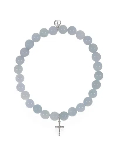 Sydney Evan Aquamarine Cross Charm Bracelet In Blue