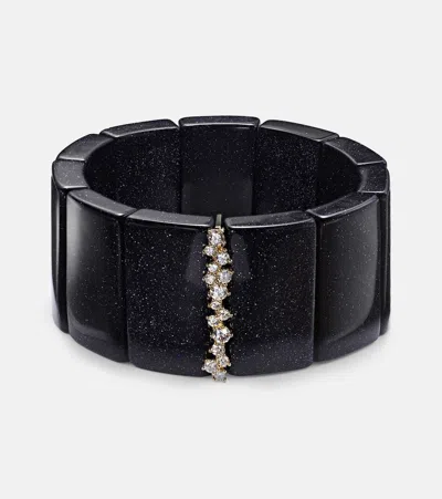 Sydney Evan Blue Goldstone And 14kt Gold Bracelet With Diamonds In Black