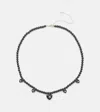 Sydney Evan Carved Heart 14kt Gold Beaded Necklace With Diamonds And Onyx In Black