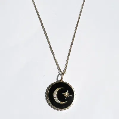 Sydney Evan Celestial Medallion Necklace In Yellow Gold In Black