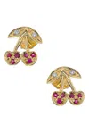 Sydney Evan Cherry Stud Earrings In Gold & Ruby