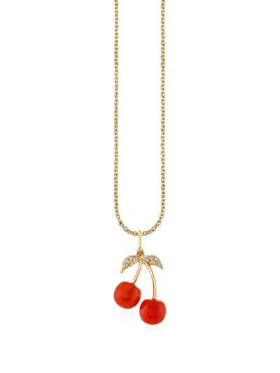 Sydney Evan 체리 모티프 카브드 스톤 다이아몬드 네크리스 In Gold