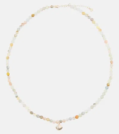 Sydney Evan Clam Shell Small 14kt Gold Necklace With Diamonds And Morganite In 0