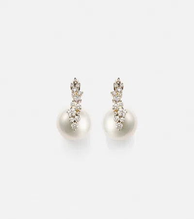 Sydney Evan Cocktail 14kt Gold Earrings With Pearls And Diamonds
