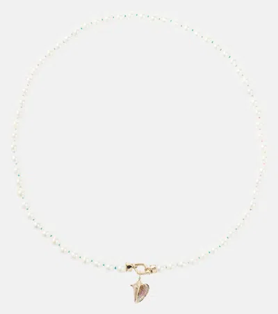 Sydney Evan Conch 14kt Gold Necklace With Pearls And Gemstones In White