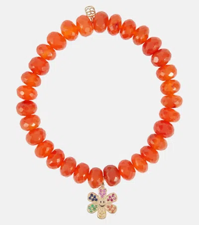 Sydney Evan Armband Daisy Aus Karneolen Mit 14kt Gelbgold Und Edelsteinen In Red