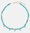 Sydney Evan Daisy 14kt Gold Beaded Necklace With Diamonds In Turquoise