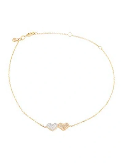 Pre-owned Sydney Evan Diamond Medium Double Heart Anklet In Multicolor