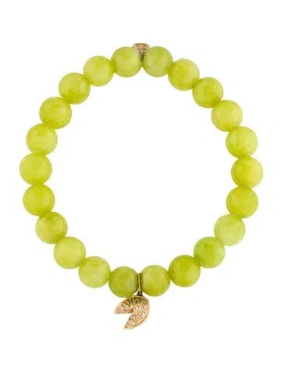 Pre-owned Sydney Evan Dyed Calcite & Diamond Stretch Fortune Cookie Charm Bracelet, 6" In Multi