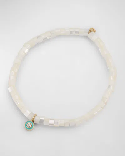 Sydney Evan Enamel Charm Clear Beaded Bracelet In White