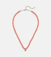 Sydney Evan Evil Eye 14kt Gold And Coral Beaded Necklace With Diamonds In Peach Coral