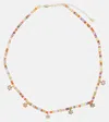 Sydney Evan Evil Eye 14kt Gold Beaded Necklace With Diamonds In Rainbow