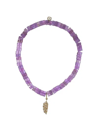 Sydney Evan Feather Charm Amethyst And Diamond Bracelet In Purple