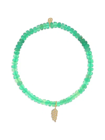 Sydney Evan Feather Opal And Diamond Charm Bracelet In Green