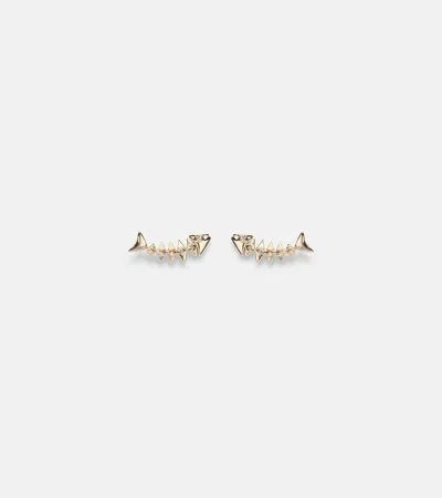 Sydney Evan Fishbone 14kt Gold Earrings With Diamonds