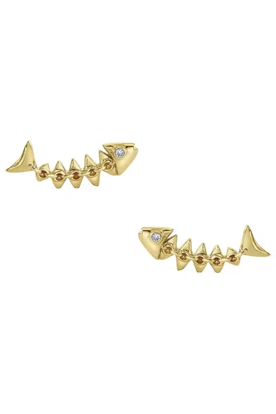 Sydney Evan Fishbone Stud Earrings In Gold