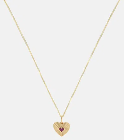 Sydney Evan Fluted Heart 14kt Gold Chain Necklace With Ruby