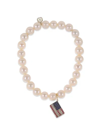Sydney Evan Freshwater Pearl Flag Charm Bracelet In Metallic