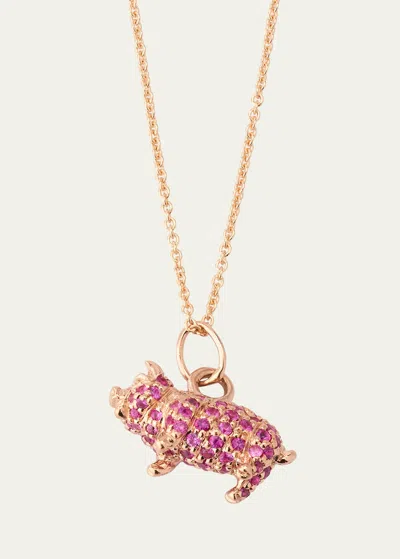 Sydney Evan Kids' Girl's Pig Pink Diamond Charm Necklace