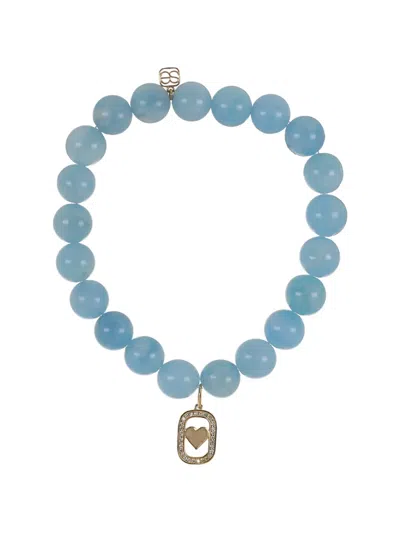 Sydney Evan Heart Open Icon Diamond And Aquamarine Bracelet In Blue