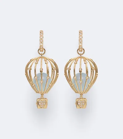Sydney Evan Hot Air Balloon 14kt Gold Hoop Earrings With Aquamarine And Diamonds