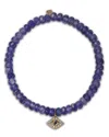Sydney Evan Large Bezel Evil Eye Charm Blue Tanzanite Beaded Bracelet With Diamonds & Sapphires In Gold/blue