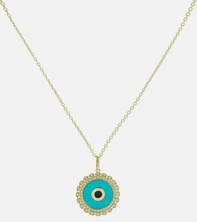 Sydney Evan Large Evil Eye 14kt Gold Chain Necklace With Diamonds And Turquoise
