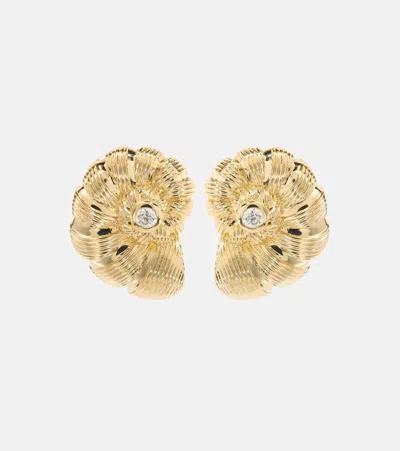 Sydney Evan Large Nautilus Shell 14kt Gold Earrings With Diamonds