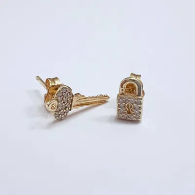 Sydney Evan Lock & Key Studs Earring In Gold
