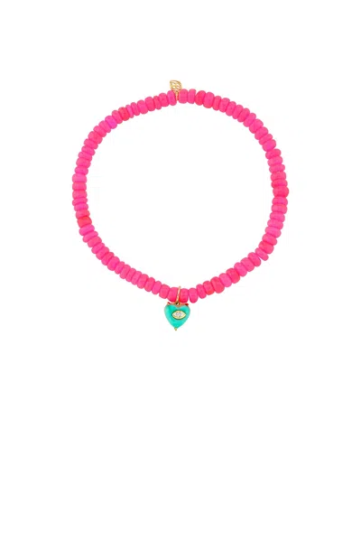 Sydney Evan Marquise Bezel Heart Charm Bracelet In Hot Pink Ethiopian Opal