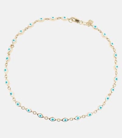 Sydney Evan Mini Evil Eye 14kt Gold And Enamel Anklet