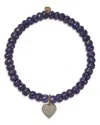 Sydney Evan Mini Pave Diamond Heart Charm Blue Sapphire Corundum Beaded Bracelet In Blue/gold