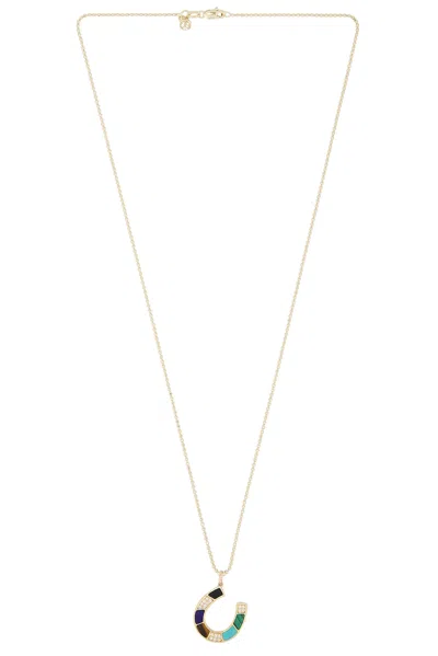 Sydney Evan Mosaic Horseshoe Charm Necklace In Yellow Gold & Diamond