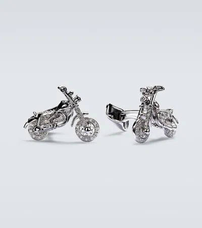 Sydney Evan Motorcycle White Gold Cuff Links With Diamonds In Silver