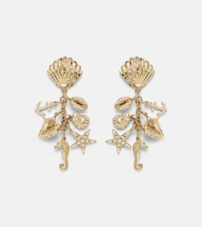 Sydney Evan Multi Sea Life Clam Shell 14kt Gold (585/1000) Drop Earrings With Diamonds