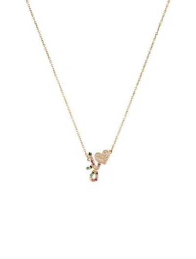 Pre-owned Sydney Evan Multistone & Diamond Rainbow Initial Necklace, 18" In Multicolor