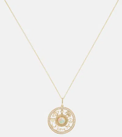 Sydney Evan Open Icon 14kt Gold Necklace With Diamonds And Opal