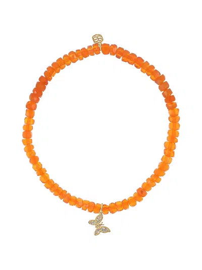 Sydney Evan Orange-opal Tiny Butterfly Charm Bracelet