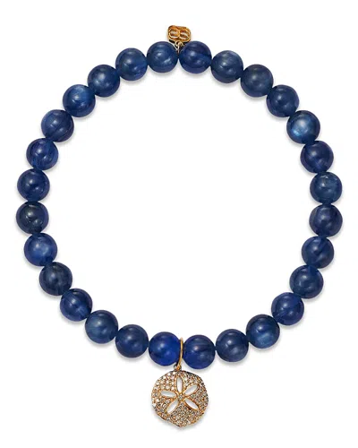 Sydney Evan Pave Diamond Sand Dollar Charm Kyanite Luxuria Beaded Bracelet In Blue