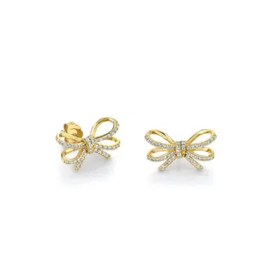Sydney Evan Pave Double Bow Studs Earring In Yellow Gold