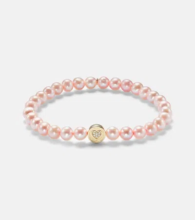 Sydney Evan Peace & Love 14kt Gold Bracelet With Pearls And Diamonds