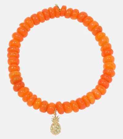 Sydney Evan Pineapple 14kt Gold Bracelet With Opals And Diamonds In Orange
