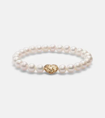 Sydney Evan Puffy Icon Wallpaper Heart 14kt Gold Bracelet With Pearls In White