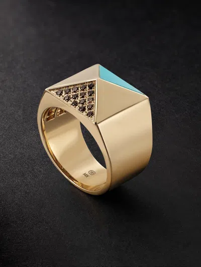 Sydney Evan Pyramid Gold, Diamond And Turquoise Ring