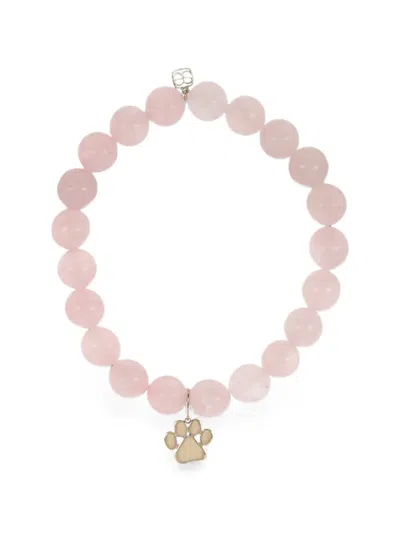 Sydney Evan Rose Quartz Paw Charm Bracelet In Pink