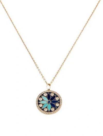 Pre-owned Sydney Evan Sapphire, Diamond & Enamel Kaleidoscope Pendant Necklace, 20" In Blue