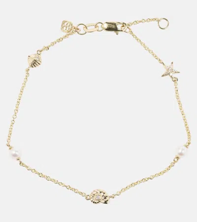 Sydney Evan Shells 14kt Gold Chain Bracelet With Diamonds And Freshwater Pearls