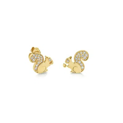 Sydney Evan Squirrel Studs Earring In 14k Yellow Gold In Multi